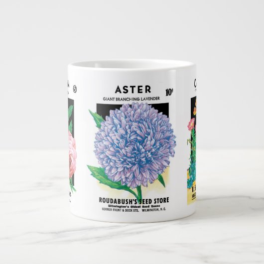 3 Verschillende  kunstbloemen op het etiket van za Grote Koffiekop (Voorkant)