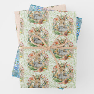 3 Verschillende paashaas lente tijd cadeau Inpakpapier Vel