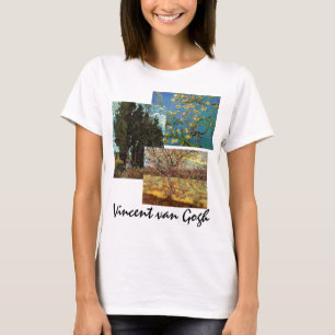 3 verschillende van Gogh-bomen met bloemen Fijne K T-shirt