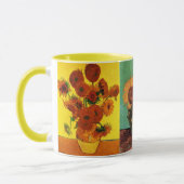 3 verschillende  Van Gogh zonnebloemschilderijen Mok (Links)