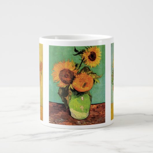 3 verschillende Vincent van Gogh Sunflower Paintin Grote Koffiekop (Voorkant)