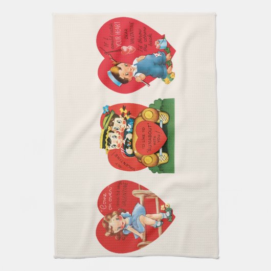 3 Verschillende Zoete Oude Hartjes Voor Valentijns Theedoek (Verticaal)