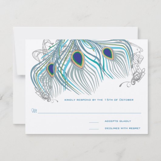 3 Veters Peacock Birds Wedding Response Kaart (Achterkant)