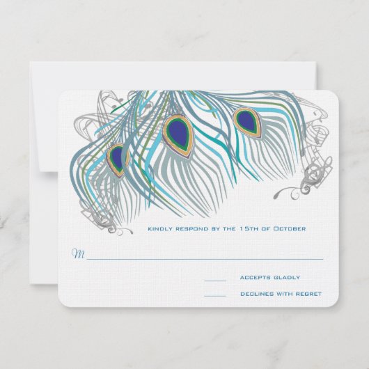 3 Veters Peacock Birds Wedding Response Kaart (Achterkant)
