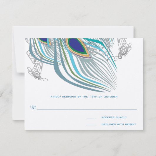 3 Veters Peacock Birds Wedding Response Kaart (Achterkant)