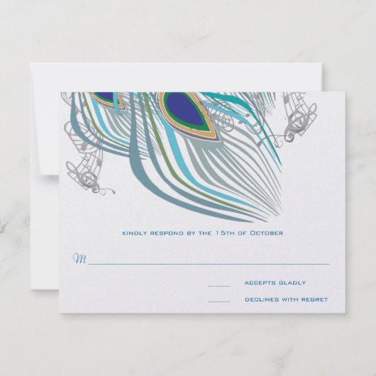 3 Veters Peacock Birds Wedding Response Kaart (Achterkant)