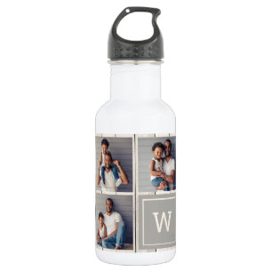 3 Vierkante Foto Licht Hout Grijs Monogram Waterfles