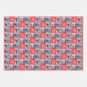 3 Vierkante fotocollage met tekst - blauw groen Inpakpapier Vel (Voorkant 3)