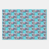 3 Vierkante fotocollage met tekst - blauw groen Inpakpapier Vel (Voorkant)