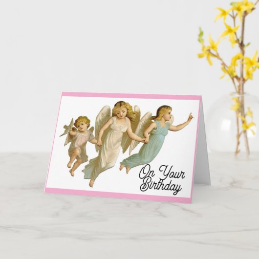 3 Vintage Engelen Verjaardagskaart Kaart (Gele Bloem)