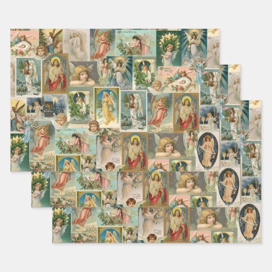 3 Vintage kerstangel-omhulsels Inpakpapier Vel (Set)