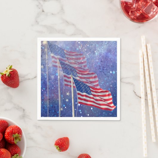 3 Vlaggen Napkins, patriottisch met Starry Sky & M Servetten (Insitu)