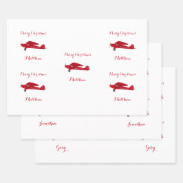 3 Vliegtuig met de naam Merry kerst - Persoonlijk  Inpakpapier Vel