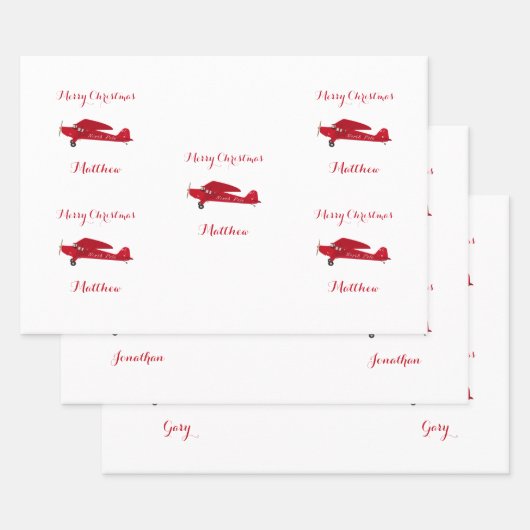3 Vliegtuig met de naam Merry kerst - Persoonlijk  Inpakpapier Vel (Set)