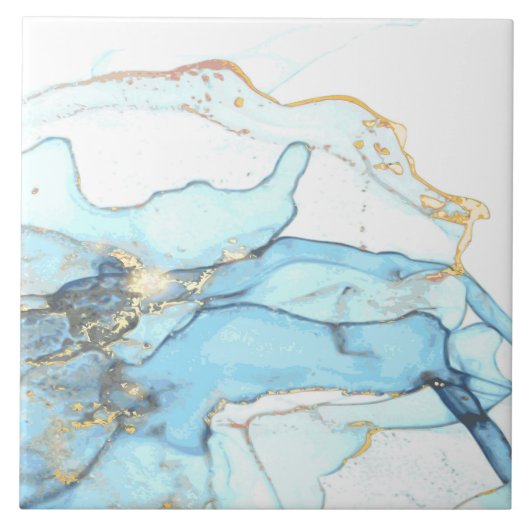 (3)Vloeibare oceaanblauw en goudmarmer Tegeltje (Voorkant)
