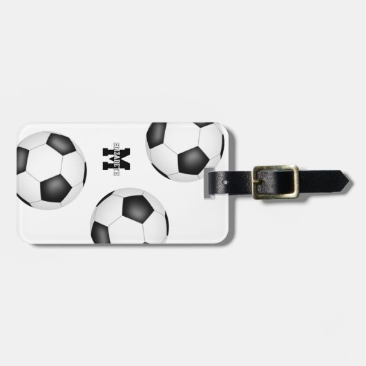 3 voetballen, monogrammen bagagelabel (Voorkant horizontaal)