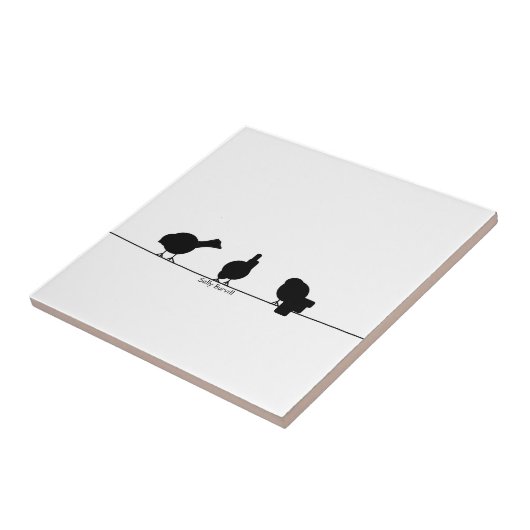 3 vogels keramisch zwart-wit tegels tegeltje (Zijkant)