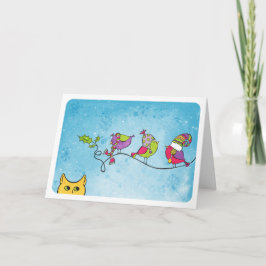 3 vogels op een tak feestdagen kaart