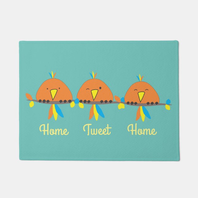 3 vogels op een Wire Home Tweet Home Deurmat (Voorkant)