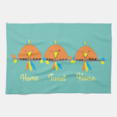 3 vogels op een Wire Home Tweet Home Theedoek (Horizontaal)