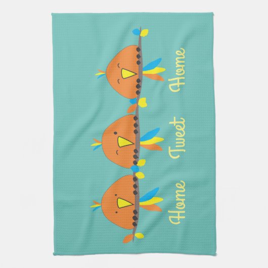 3 vogels op een Wire Home Tweet Home Theedoek (Verticaal)