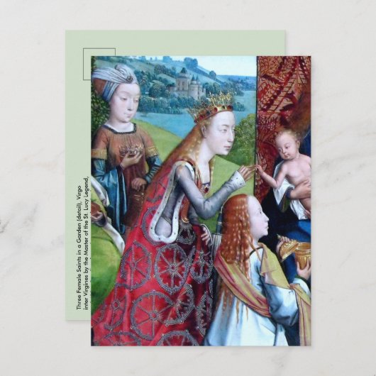 3 Vrouw Zagen in een tuin (detail; M 070) Briefkaart (Voorkant / Achterkant)