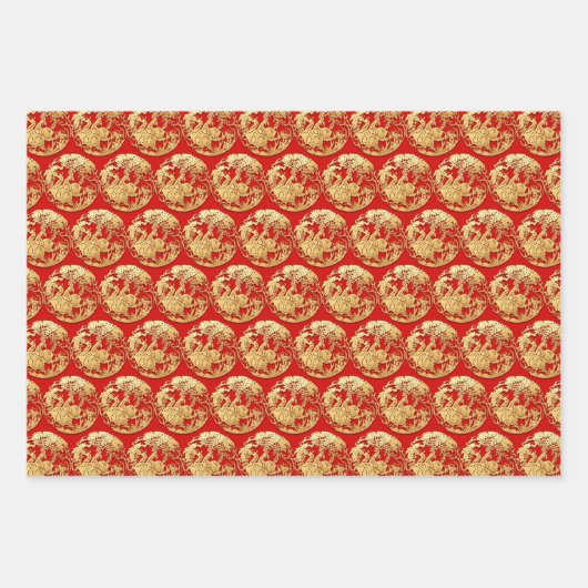3 W/h3 Gold Chinees tapijtjaar kies C Inpakpapier Vel (Voorkant)
