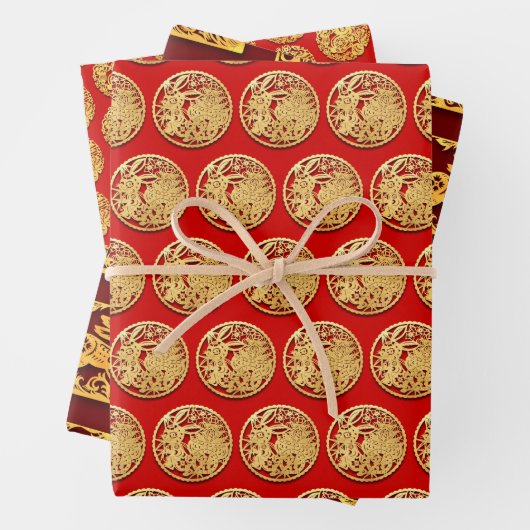 3 W/P2 Gold Chinees kanonnekonijnenjaar Kies C Inpakpapier Vel (In situ)