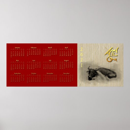 3 Water Buffalo Chinese Os Nieuwjaars kalender 46x Poster (Voorkant)