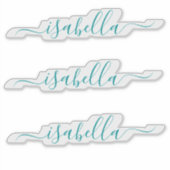 3 waterbestendige Blauwgroen Script Name Clear Win Sticker (Voorkant)