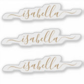 3 waterbestendige Gold Script Name Clear Water Fle Sticker (Voorkant)