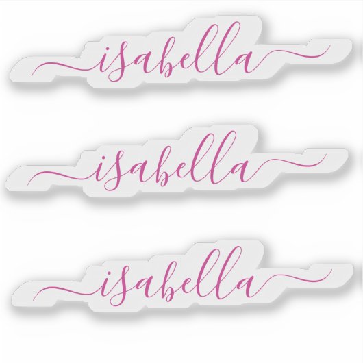 3 waterdichte magenta Roze Script Name Water Fles Sticker (Voorkant)