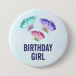 3 Waterverf Butterflies Birthday Girl Ronde Button 7,6 Cm