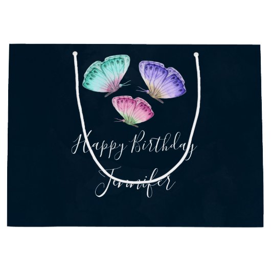 3  Waterverf Butterflies Birthday Groot Cadeauzakje (Voorkant)