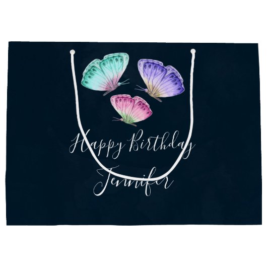 3 Waterverf Butterflies Birthday Groot Cadeauzakje (Achterkant)