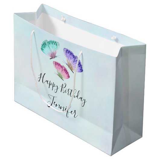 3  Waterverf Butterflies Birthday Groot Cadeauzakje (Voorkant Gekanteld)