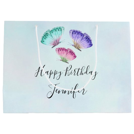 3  Waterverf Butterflies Birthday Groot Cadeauzakje (Achterkant)