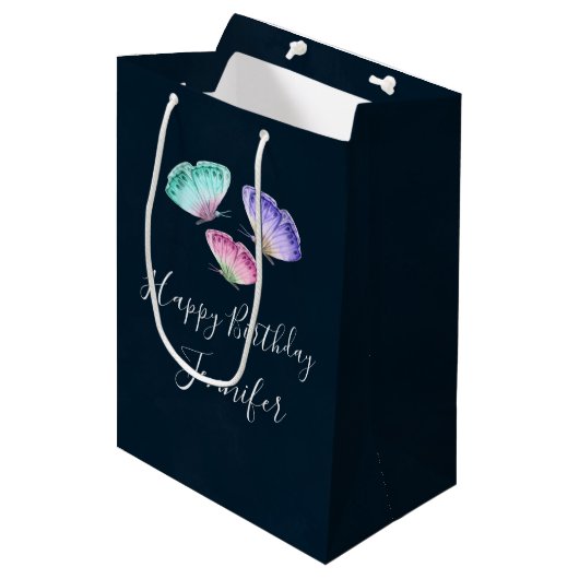 3  Waterverf Butterflies Birthday Medium Cadeauzakje (Voorkant Gekanteld)