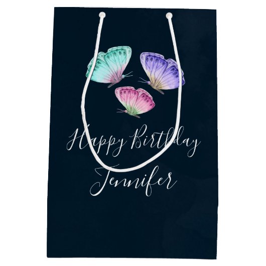 3  Waterverf Butterflies Birthday Medium Cadeauzakje (Achterkant)