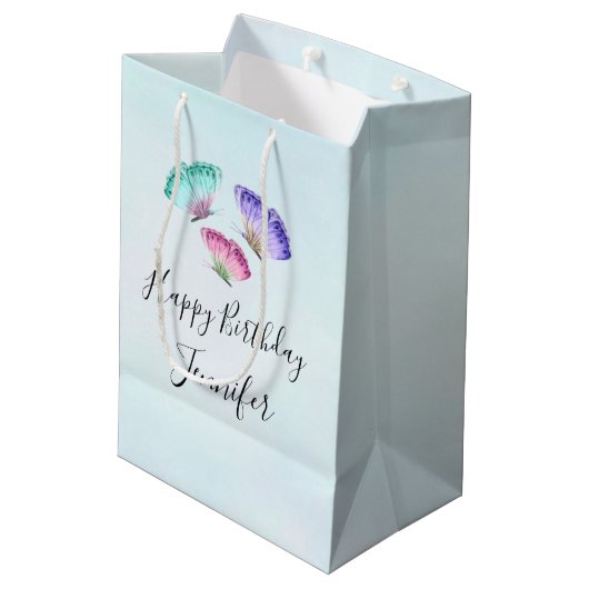 3  Waterverf Butterflies Birthday Medium Cadeauzakje (Achterkant Gekanteld)