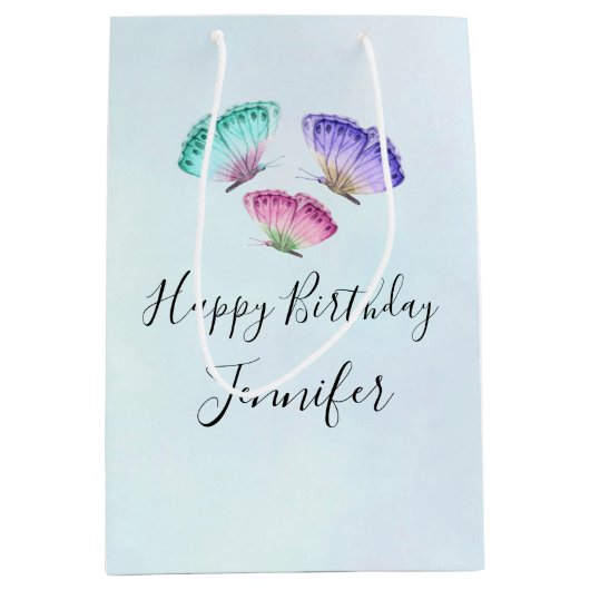 3  Waterverf Butterflies Birthday Medium Cadeauzakje (Voorkant)