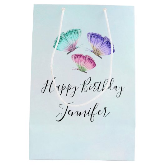 3  Waterverf Butterflies Birthday Medium Cadeauzakje (Achterkant)