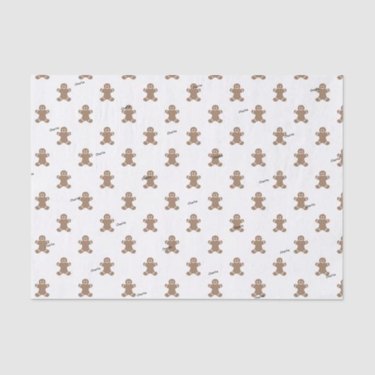 3 Weefselbladen, Naam op Gingerbread Man Patroon Tissuepapier (Voorkant)