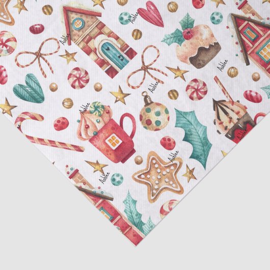3 Weefselbladen, Naam op Magic Christmas Pattern Tissuepapier (Detail)