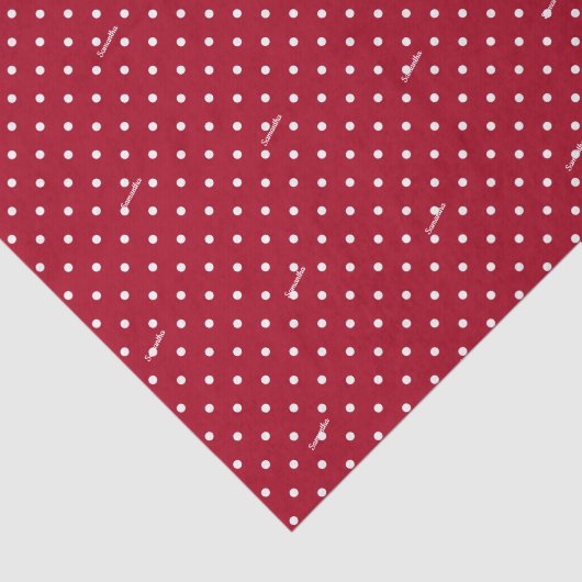 3 Weefselvellen, Naam op Rode & Witte Polka Dots Tissuepapier (Detail)