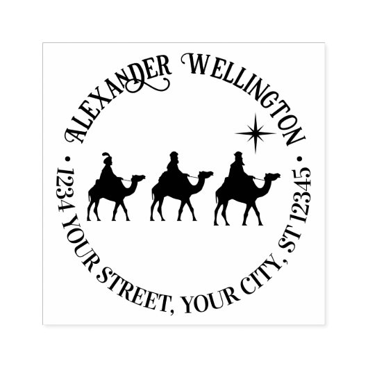 3 Wijzen Koningen, Ster Ronde Naam Adres Rubberstempel (Afrduk)