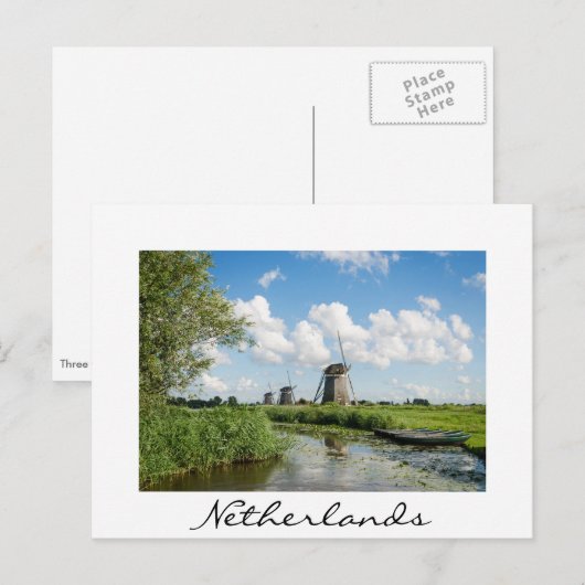 3 windmolens en kanalen, Nederlands wit briefkaart (Voorkant / Achterkant)