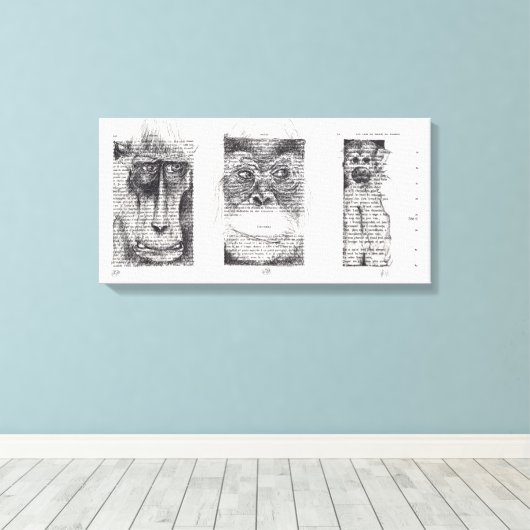 3 Wise-apen voor apenjaar 2016 Canvas (Insitu (Houten vloer))