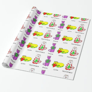 3 Wise Cats - Peace, Love, Kerstmis - Holiday Cadeaupapier