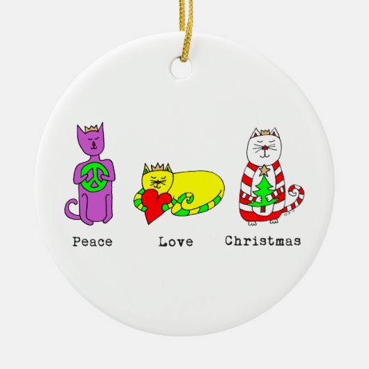 3 Wise Cats - Peace, Love, Kerstmis - Holiday Keramisch Ornament (Voorkant)